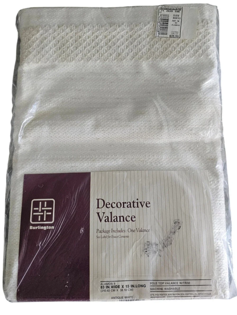 NEW Vintage Burlington Decorative Valance Curtain 83”X15” Antique White